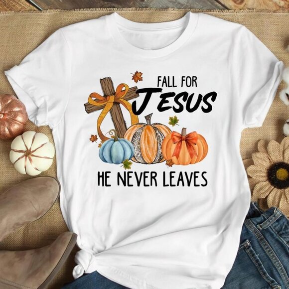 Tops - Fall For Jesus He Never Leaves Shirt, Fall Coquette Bow Shirt